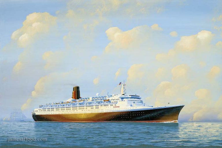 RMS QE2 near the coast of England