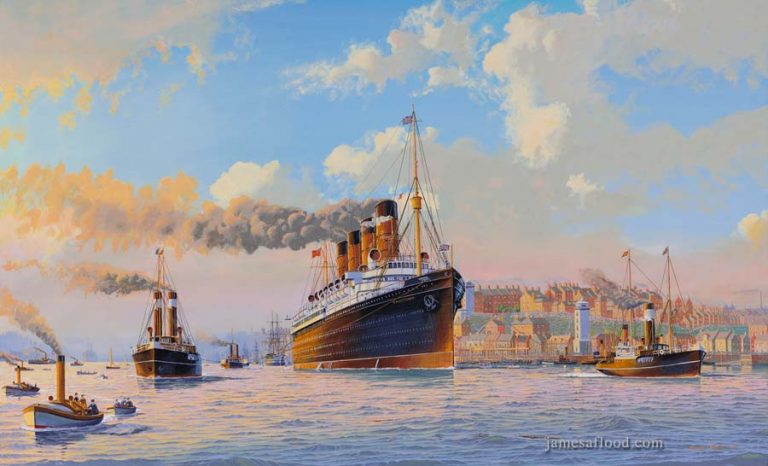 RMS Mauretania Departing the Tyne