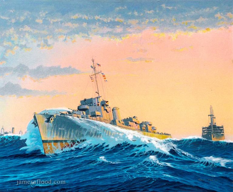 USS Doherty protecting an Allied Convoy