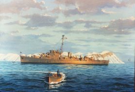 Painting of WWII warship USS Doherty