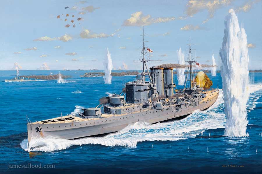 HMS Exeter's Final Battle - James A Flood Artist