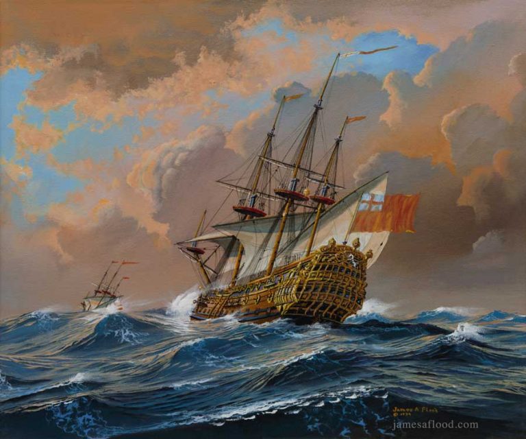 HMS Hampton Court in a Gale