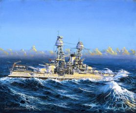 Painting USS Nevada at sea in the 1930s