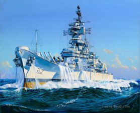 USS New Jersey Battleship painting heading for the gun line