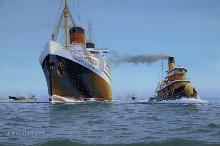 RMS Queen Elizabeth departing NYH