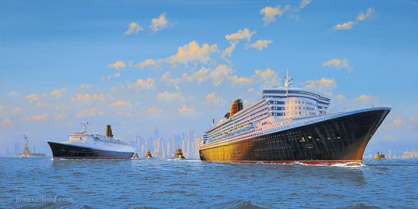 QE2 and QM2 Meet in NYH Art Print