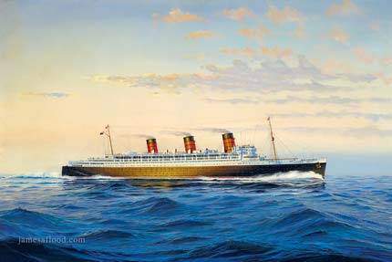 Painting of RMS Queen Mary at sea