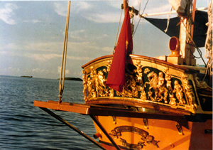 Sculptured sailboat transom by James Flood